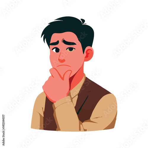 Worried Thinking Man Vector: Concerned Male Illustration for Design Projects