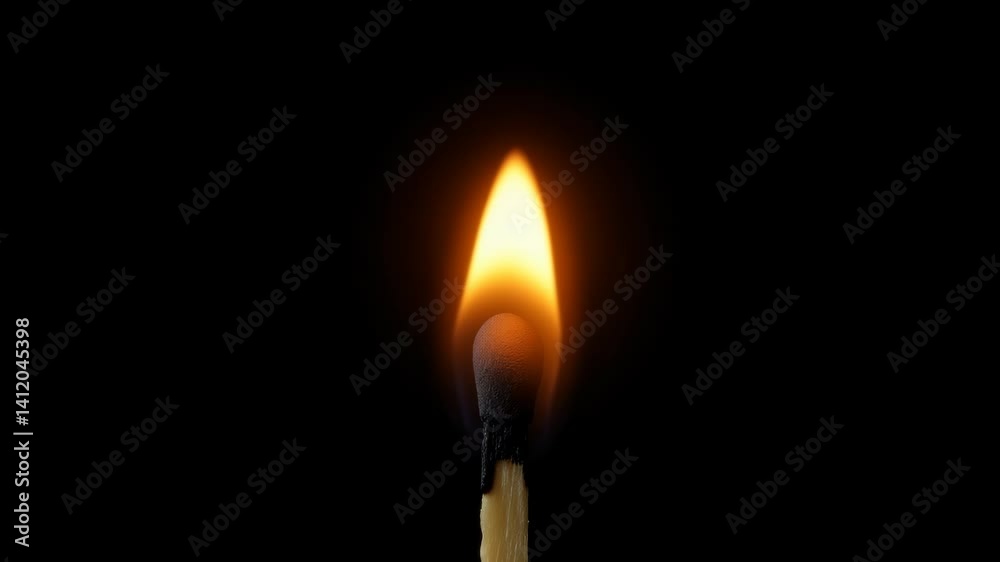 Close-Up of a Single Matchstick Igniting With a Gentle Flare on a Dark Background Close-Up of a Single Matchstick Igniting With a Gentle Flare on a Dark Background