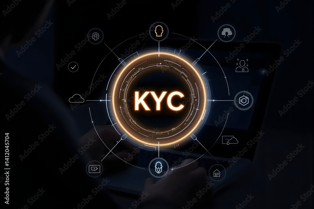 Fototapeta premium KYC and Identity Verification – Businessman Ensuring Secure Financial Access Through Biometric and Digital Authentication