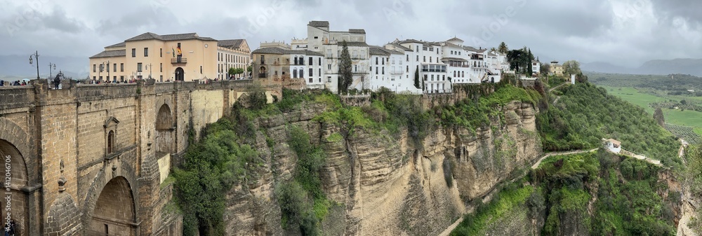 Panoramic view of the town Ronda and the Puente Nuevo bridge over the El Tajo canyon, Andalucía, Spain, March 2024