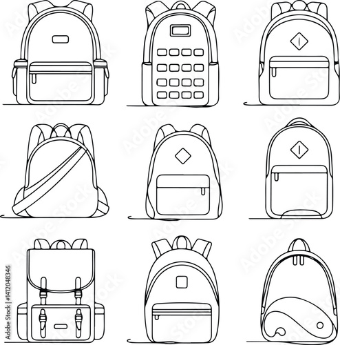 One Line Backpack Drawing | Minimalist Travel Bag Silhouette Set Continuous Line Backpack Silhouettes | Modern Bag Vector Collection


