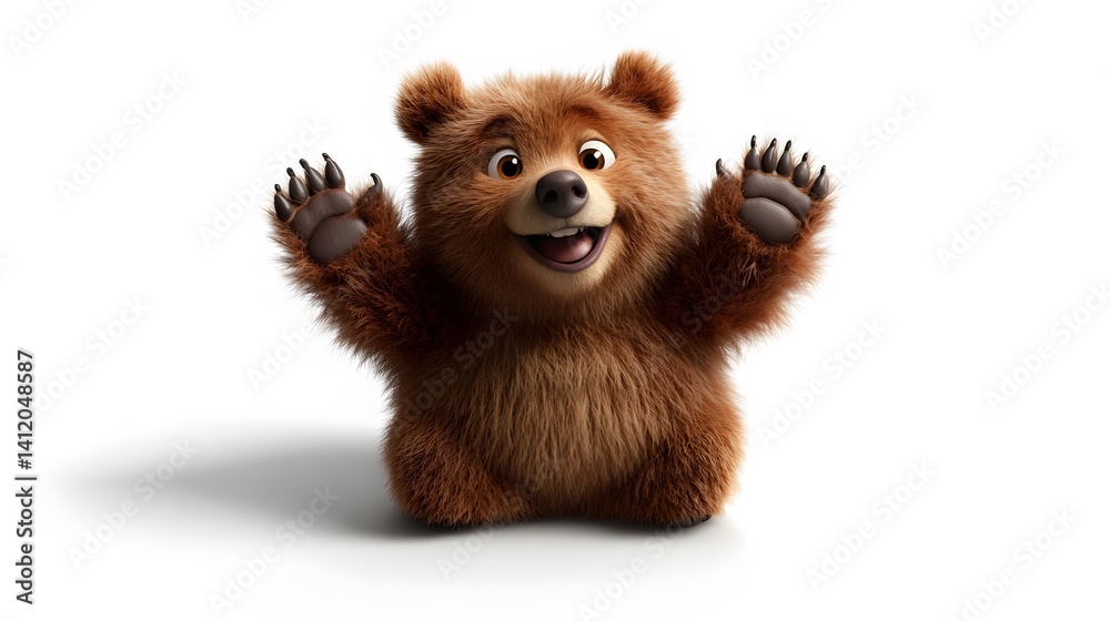 Fototapeta premium Clean and clear 3D bear cartoon, studio photo style, white background