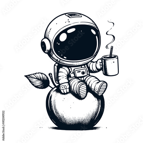 Cute Astronaut Sitting on Apple