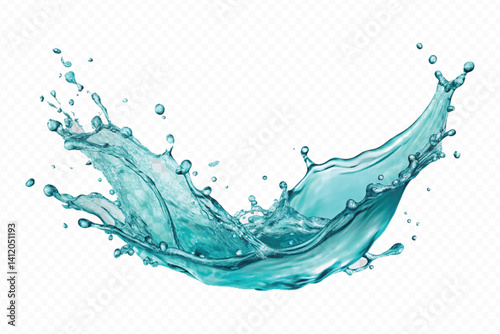 realistic 3d liquid water splash, flying liquid water on the air cut out isolated on white background