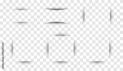 A set of realistic shadow effects for different shapes and objects on a transparent background. Realistic shadow overlay from different sides. Vector illustration.