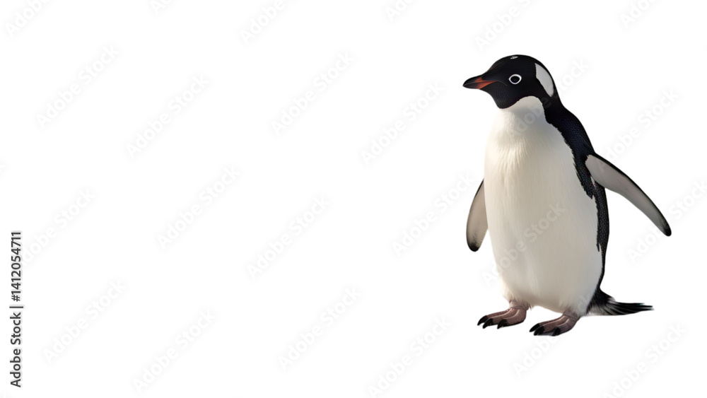 Obraz premium Penguin walking with flippers slightly out, isolated on white