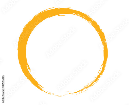 Orange Brush Stroke Circle Ink Frame – Grunge Painted Round Shape Isolated on White background.