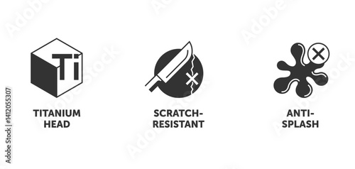 Icons set - Titanium head, Scratch-resistant, Anti-splash coating