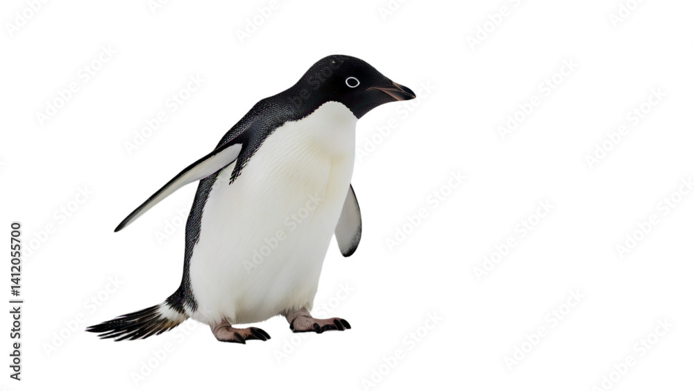 Naklejka premium Penguin walking with flippers slightly out, isolated on white