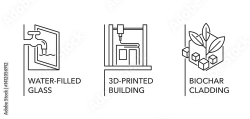 Innovative construction materials. Water-filled glass, 3D-printed buildings, Biochar cladding
