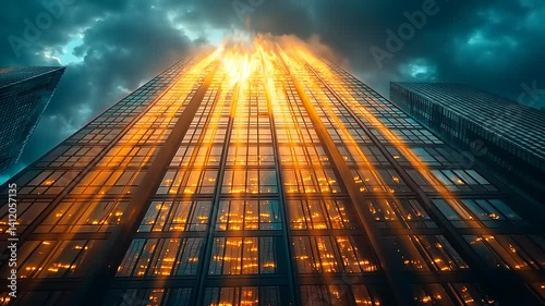 Wallpaper Mural Dramatic sunset reflection on modern skyscraper facade Torontodigital.ca