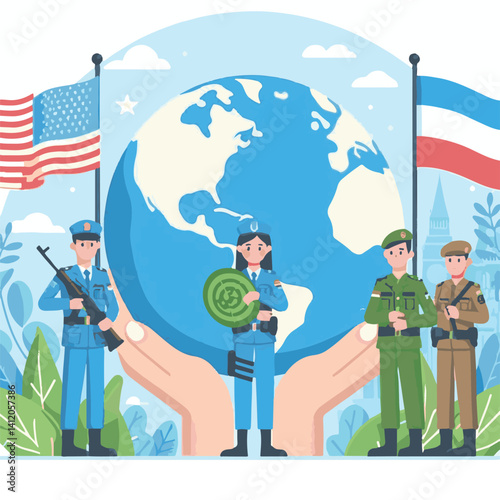 symbol, banner, illustration, international, background, icon, day, vector, graphic, sign, army, holiday, design, may, independence, blue, celebration, usa, peacekeepers, peace, concept, helmet, milit