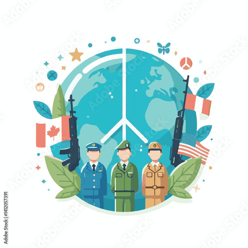 symbol, banner, illustration, international, background, icon, day, vector, graphic, sign, army, holiday, design, may, independence, blue, celebration, usa, peacekeepers, peace, concept, helmet, milit