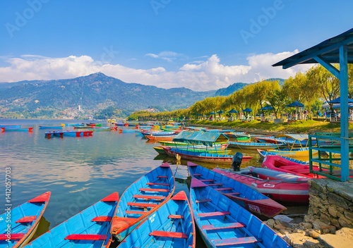 Obraz na płótnie Himalayas, Nepal - The famous hiking on the roof of the world called Annapurna Circuit in the Himalaya range mountain, with little village, buddhist stupa and mountains of 8000 meters. w salonie