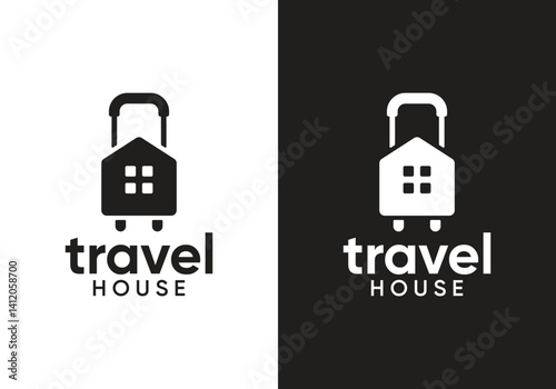 home with suitcase logo. tour and travel vector design concept