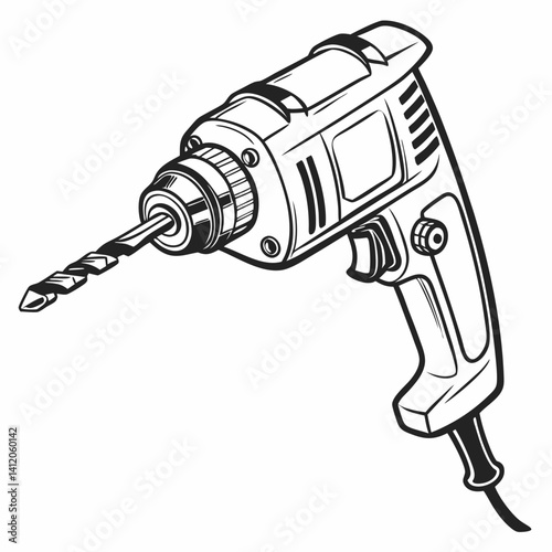 Handheld Electric Drill Vector Illustration For Carpentry And Repair Concept Isolated