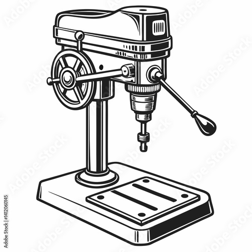Retro Style Drill Press Machine Vector Illustration For Industrial Designs