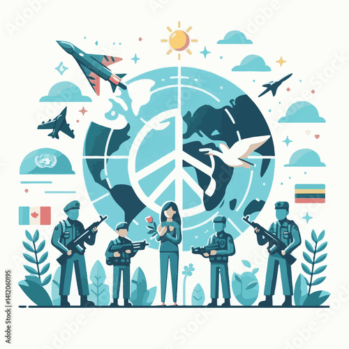 symbol, banner, illustration, international, background, icon, day, vector, graphic, sign, army, holiday, design, may, independence, blue, celebration, usa, peacekeepers, peace, concept, helmet, milit