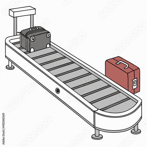 Airport Baggage Claim Conveyor Belt With Suitcases Illustration Style Vector