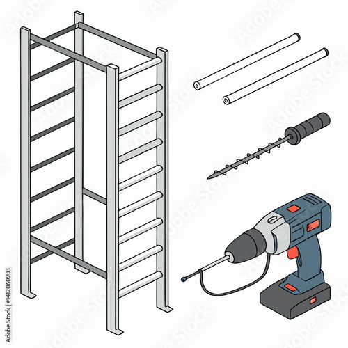 Illustration Of A Wall Bars With Drill And Fastener For Gym Construction