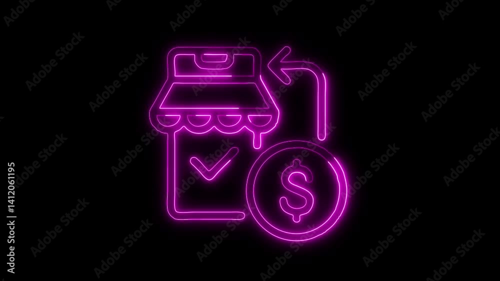 Glowing neon Mobile Shopping icon isolated on black background. HD Video motion graphic animation Glowing neon Mobile Shopping icon isolated on black background. HD Video motion graphic animation