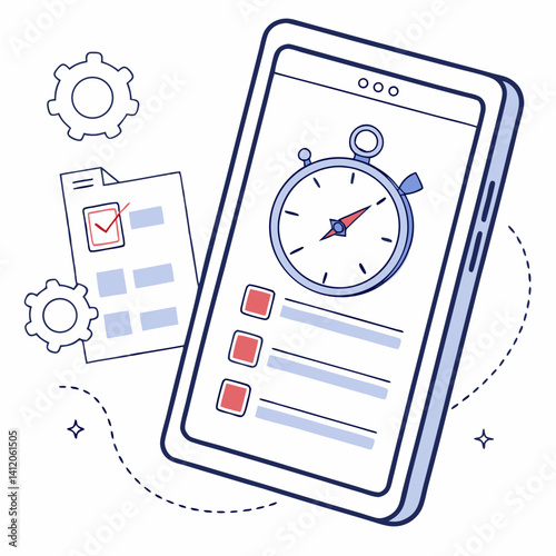 Time Management App Interface With Checklist And Stopwatch On Smartphone Screen