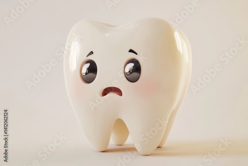 A cute cartoon tooth with a worried expression, symbolizing dental health concerns.