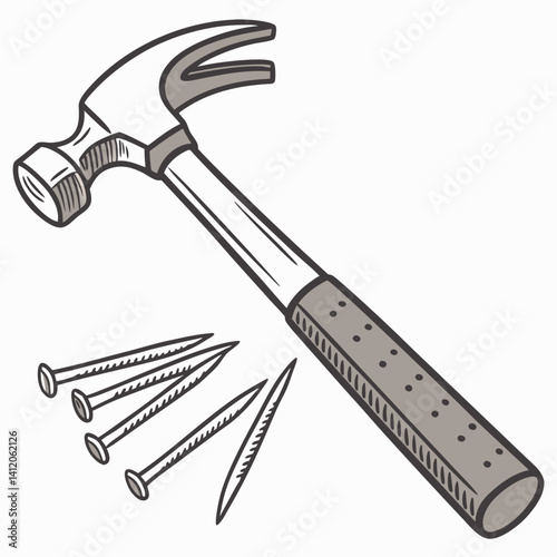 Illustration Of Hammer And Nails Depicts Construction Equipment And Home Improvement Tools