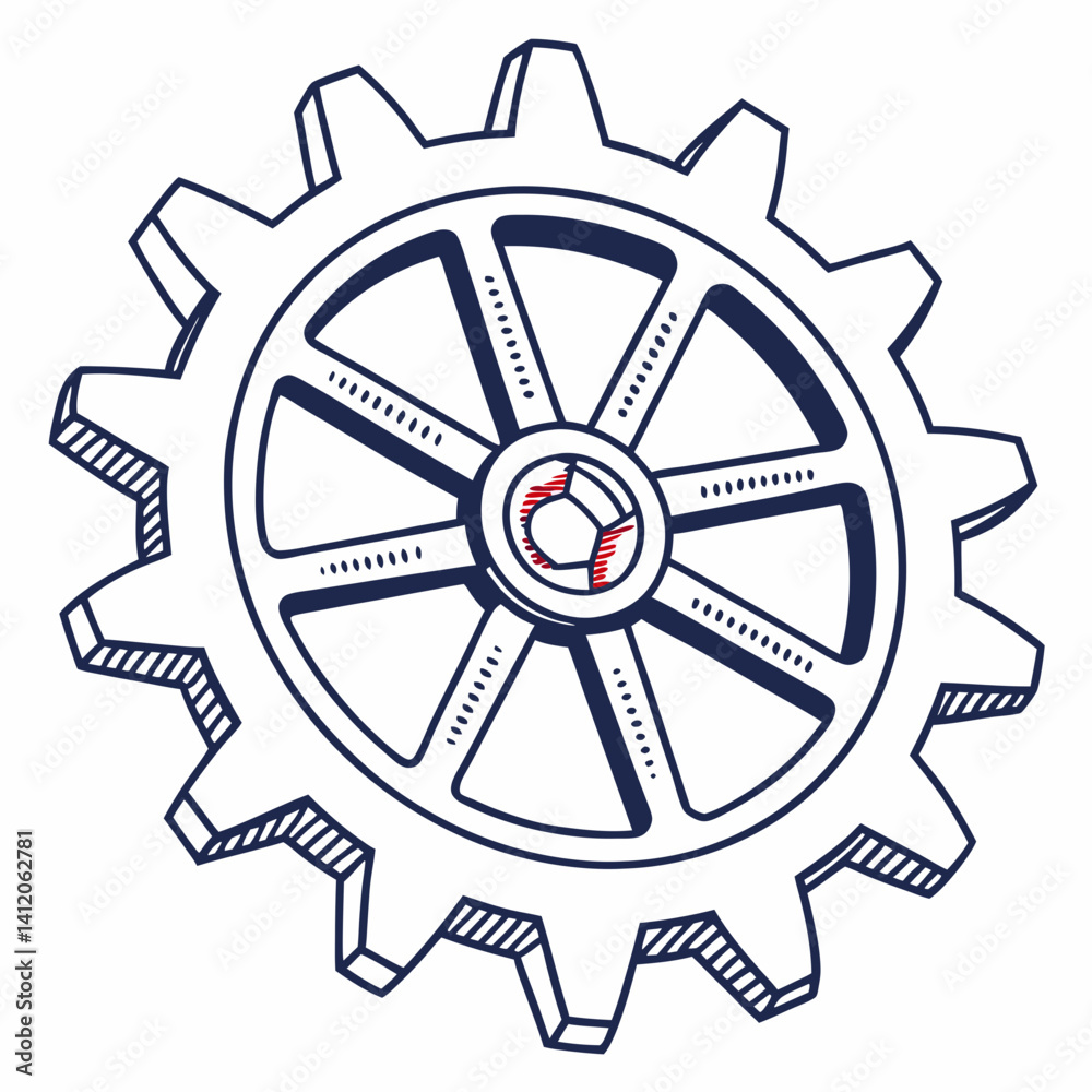 Obraz premium Hand Drawn Gear Illustration With Technical Mechanical Style For Industrial Designs