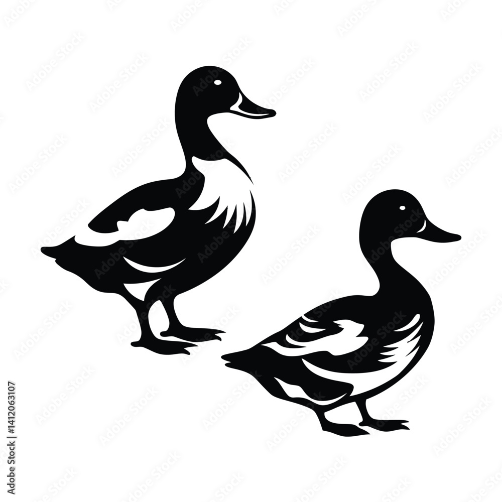 Ducks black silhouette of simple minimal vector Ducks black silhouette of simple minimal vector