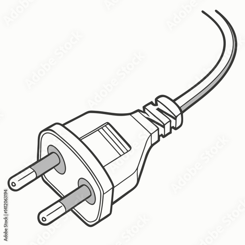Outline Vector Illustration Of A European Type C Power Plug And Cable