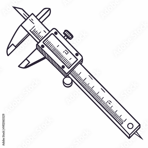 Detailed Line Art Illustration Of Caliper Tool For Technical Drawing Projects
