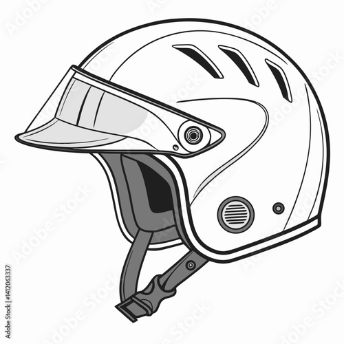 Vector Illustration Of A Protective Helmet With Visor On White Background