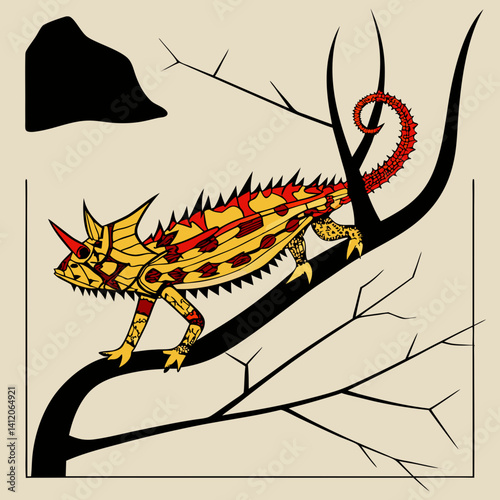Colorful full-body illustration of the Thorny Devil, a spiky Australian lizard with unique textures and vibrant details.
