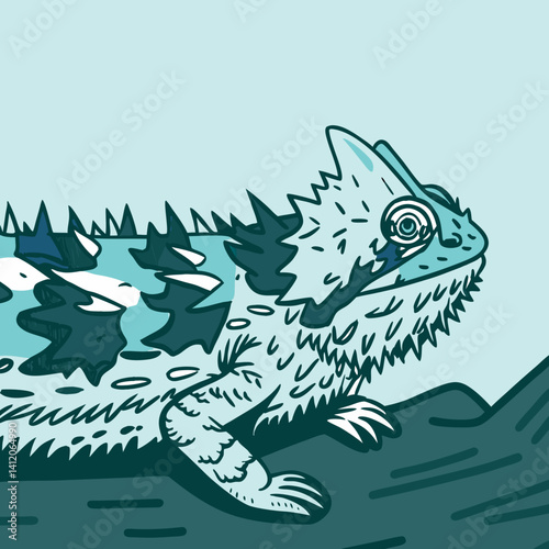 Colorful full-body illustration of the Thorny Devil, a spiky Australian lizard with unique textures and vibrant details.