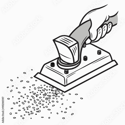 Cartoon Hand Holding Hand Sander Creating Sawdust Woodworking Vector Illustration