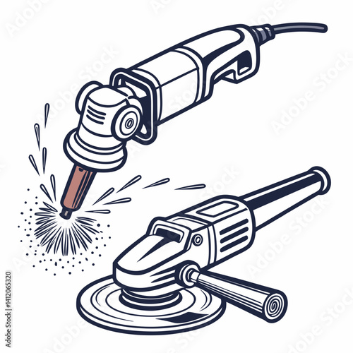 Illustration Of Two Angle Grinders One Showing Sparks Of Metal Cutting