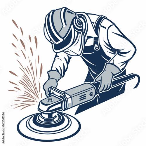 Industrial Worker Grinding Metal Wearing Safety Gear With Sparks Protective Clothing