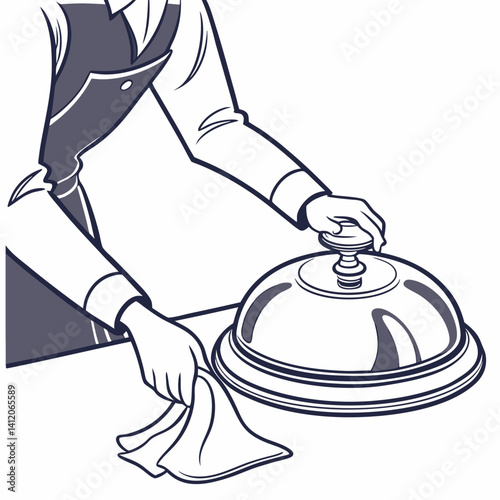 Hotel Receptionist With Silver Service Bell Illustration Vector Template Design