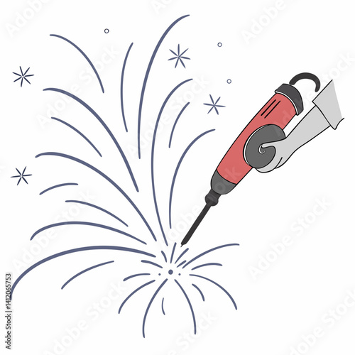 Hand Holding Impact Drill With Sparks Illustration On A White Background