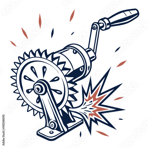 Vintage Hand Crank Meat Grinder Illustration Isolated On White Background