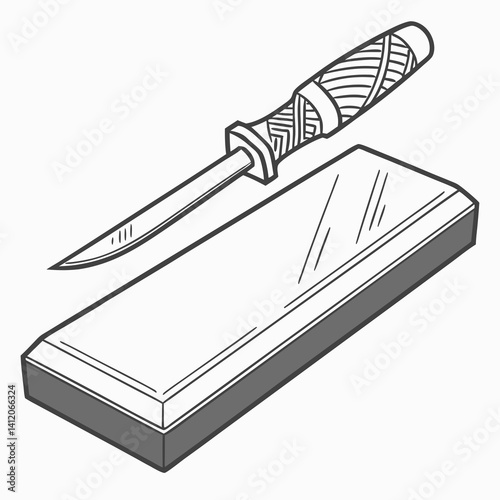 Vector Illustration Of A Short Knife And Whetstone For Sharpening Blade