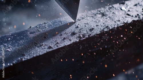 Worker cutting structural steel beams with a precision saw. Featuring strength and accuracy