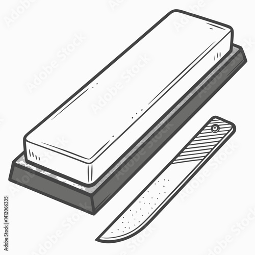 Sharpening Stone And Knife Illustrated Minimalist Kitchen Utensil Preparation Tool Illustration