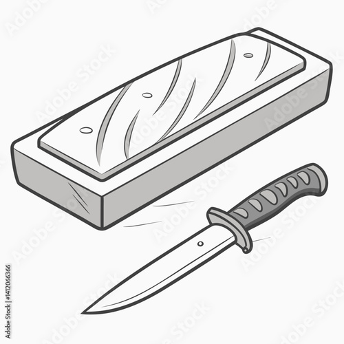 Sharpening A Knife With Whetstone Gray Cartoon Illustration Simple Minimalist