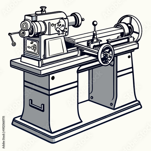 Vintage Metal Lathe Machine Illustration For Woodworking Or Metalworking Purposes
