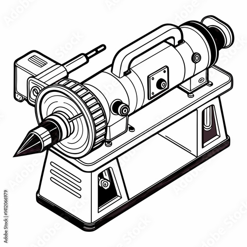 Illustration Of A Vintage Industrial Sharpener Machine Equipment In Black And White