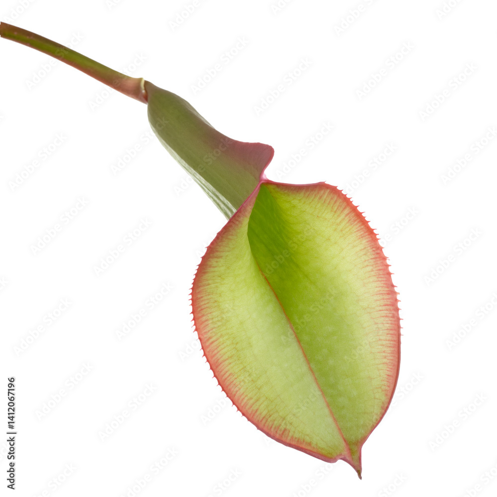 Vibrant pitcher plant leaf revealing intricate green venation, curling edges catching light on translucent surface Vibrant pitcher plant leaf revealing intricate green venation, curling edges catching light on translucent surface