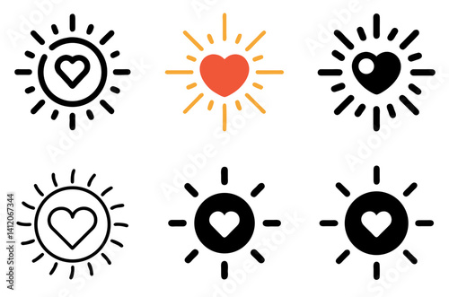 Sun with Heart Icon for Love and Warmth