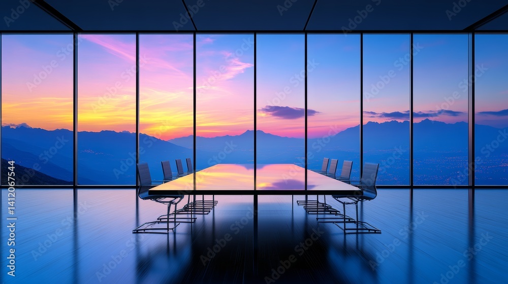 office glass room with table for business meetings and discussions